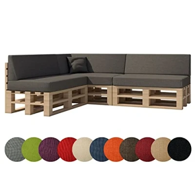 Afbeelding van chilly pilley Palletkussen, tuinkussen, binnen en buiten, wasbaar, afneembaar, zitkussen, rugkussen (8 delige set, grijs)
