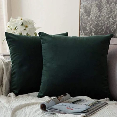 Afbeelding van MIULEE Decoratieve fluwelen kussenhoezen voor bank of slaapkamer, met onzichtbare rits, vierkant, 45 x cm, 2 stuks, donkergroen