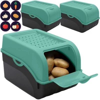 Afbeelding van ARTECSIS Set van 3 voorraaddozen voor levensmiddelen, 5 l, mintgroen + 6 stickers/fruit, groenten