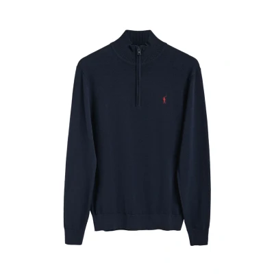 Afbeelding van Polo Club Heren Gebreide Marineblauwe Trui Met Rits En Geborduurd Rigby Go Logo 3xl