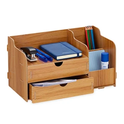 Afbeelding van Relaxdays bureau organizer met lades pennenbak pennenhouder moderne desk dark Brown