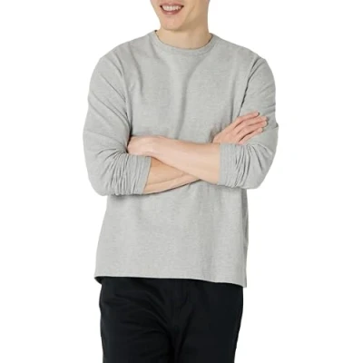 Image de Amazon Essentials T shirt à manches longues pour homme, coupe classique, gris clair chiné, taille L