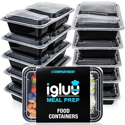 Afbeelding van Igluu Meal Prep Maaltijdvoorbereidingscontainers Met 2 Compartimenten, Herbruikbare BPA vrije Voedselopslagtrays Luchtdichte Deksels, Magnetron, Vriezer Vaatwasmachinebestendig, Stapelbare 30 stucks