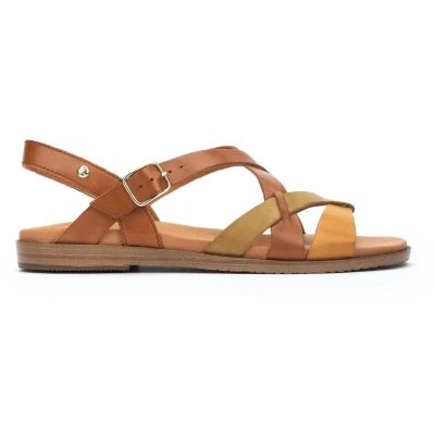 Afbeelding van Pikolinos FORMENTERA Platte leren sandalen voor dames, Brandy, 40 EU