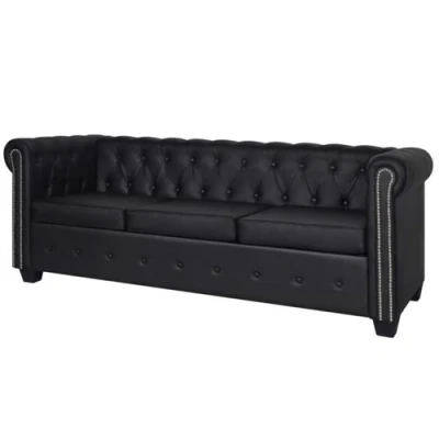 Afbeelding van vidaXL Driezitsbank Chesterfield kunstleer zwart