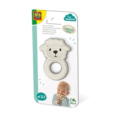 Afbeelding van SES Tiny Talents Bijtspeeltje Sam schaap 100% natuurrubber Bijtring met handige zachte handgreep gemaakt van veilige materialen baby speelgoed
