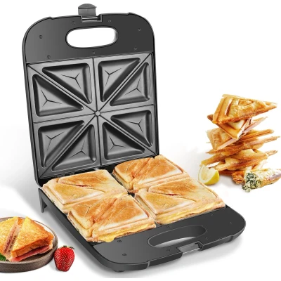 Afbeelding van Aigostar Tosti apparaat ijzer voor 4 Tosti&#039;s Anti Aanbaklaag Cool Touch Contactgrill 1400w zwart Dylan 30ZGC