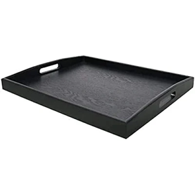 Afbeelding van Dudoplatz groot rechthoekig houten dienblad met zwart handvat (45 x 35 cm)