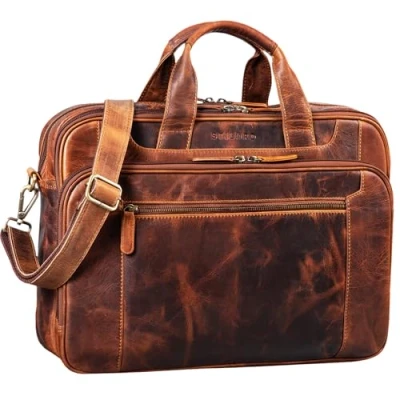 Afbeelding van STILORD &#039;Nelson&#039; Zakelijke Tas Heren Leren XL Handdoek Lederen Schooltas Schoudertas Vintage Schoudertas, Kara Cognac, L