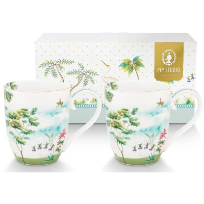 Afbeelding van Pip Studio Jolie set/2 mok Heron 450ml wit porselein mokken set van twee XL