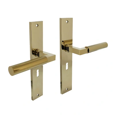 Afbeelding van Intersteel Deurkruk Bau Stil op schild 245x45 mm sleutelgat 56 messing titaan PVD