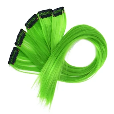 Afbeelding van CAISHA 60 cm, kleurrijke strengen, clip in extensions, glad haar, lang, lichtgroen BST119