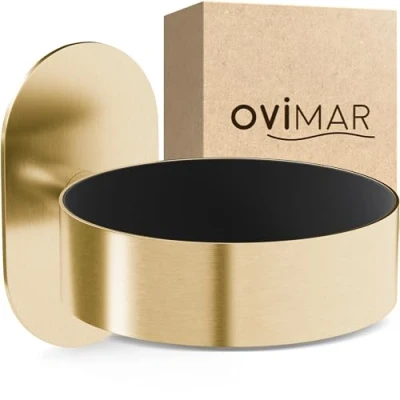 Afbeelding van ovimar Godalen haardrogerhouder roestvrij staal goud met wandhouder zonder boren vulling voor föhn om op te plakken, in de badkamer