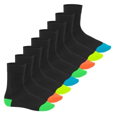 Afbeelding van Footstar Katoenen sokken voor dames en heren (8 paar) in neonlook, Zwart grappig