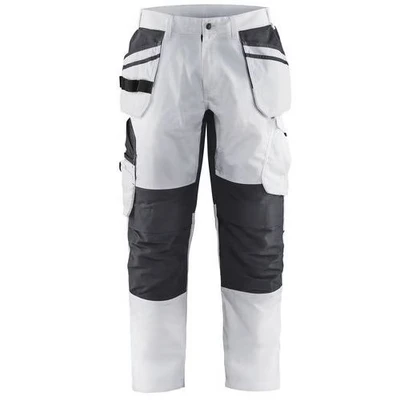 Image de Pantalon peintre stretch blanc/gris foncé, poches flottantes