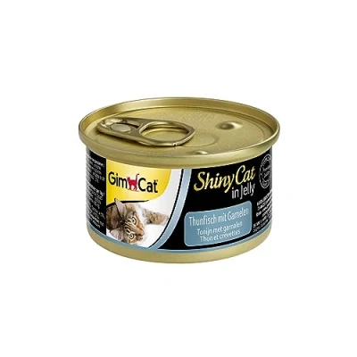 Afbeelding van 6x70g ShinyCat in Gelei Tonijn &amp; Garnalen GimCat Kattenvoer