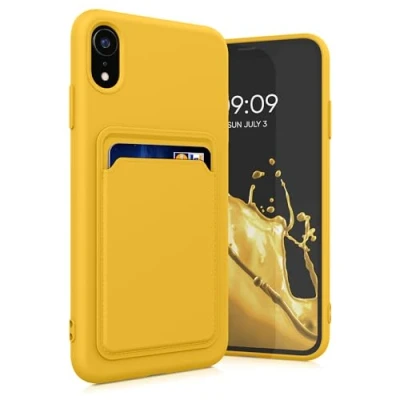 Afbeelding van kwmobile telefoonhoesje geschikt voor Apple iPhone XR Hoesje met pasjeshouder TPU case in stralend geel