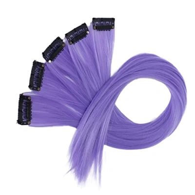 Afbeelding van CAISHA 60 cm, kleurrijke strengen, clip in extensions, glad, lang, lavendel, BST108
