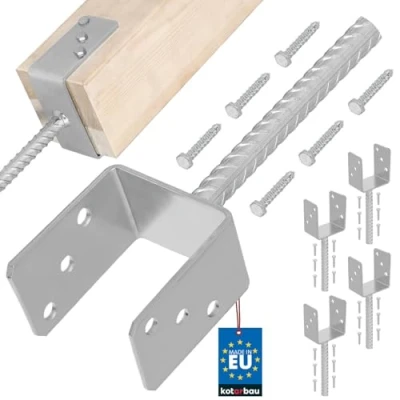 Afbeelding van KOTARBAU® Set van 4 paalhouders voor het afdichten beton U 101 mm thermisch verzinkt staal betonanker houten palen paalanker grondhuls hekpalen