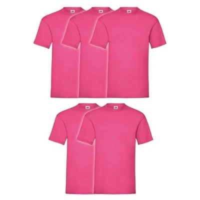 Afbeelding van Fruit of the Loom Valueweight T shirts voor heren, verpakt per 5 stuks + Myshirt gymtas, Fuchsia gymtas