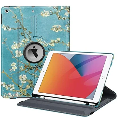 Afbeelding van Fintie Hoes voor iPad 10.2 inch 9. Generatie / 8. Gen 7. (Modell 2021/2020/2019) met Pencil Houder, 360 Graden Roteren Stand Beschermhoes Automatische Slaap waak Functie, Amandelbloesems