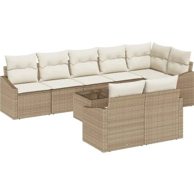 Afbeelding van vidaXL Tuin Sofa Set van 9 Beige Poly Rattan Modern