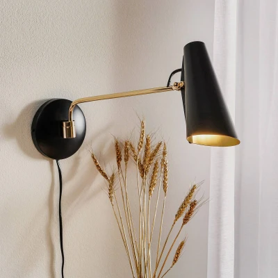 Afbeelding van Retro wandlamp Birdy in zwart/messing