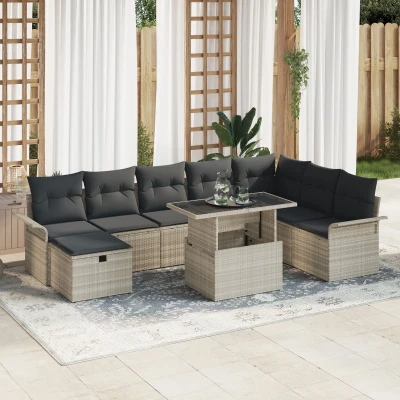 Afbeelding van vidaXL 9 Delige Tuin Sofa Set met Kussens Lichtgrijs Poly Rattan