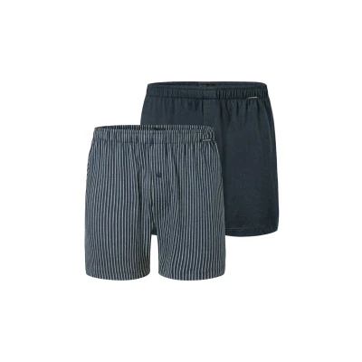 Afbeelding van Schiesser Boxershorts set van 2 jersey uni patroon multipack Heren Onderbroek blauw &amp; donkerblauw