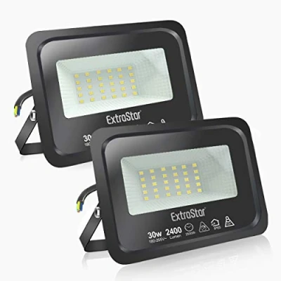 Afbeelding van 30 W LED buitenspot, krachtig, IP65, koud wit licht, 6500 K, voor terras, tuin, park, garage, 2 stuks