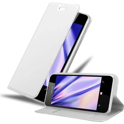 Afbeelding van Cadorabo Hoesje geschikt voor Nokia Lumia 550 in CLASSY ZILVER Beschermhoes met magnetische sluiting, standfunctie en kaartvakje Book Case Cover Etui