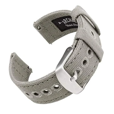 Afbeelding van Archer Watch Straps Horlogebandje van canvas voor dames en heren, reservearmband canvas, verschillende kleuren, 18 mm, 20 22 Asgrijs