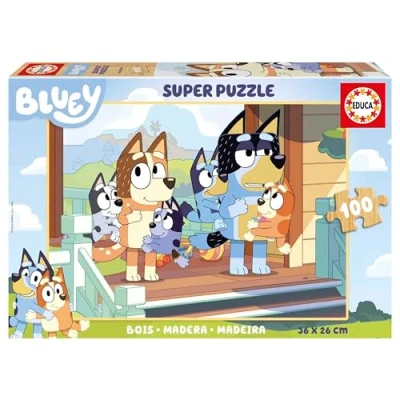 Image de Educa 100 Bluey Puzzle en bois pour enfant avec pièces. Mesure environ une fois assemblé 36 x 26 cm. Recommandé à partir de 6 ans (19967)