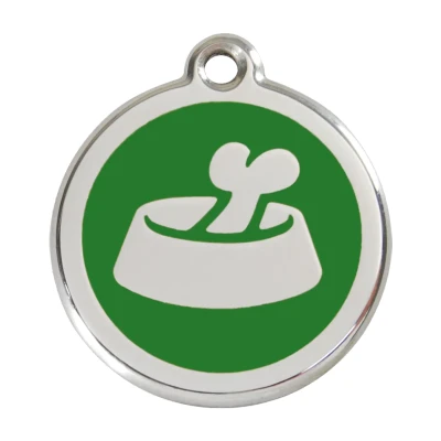 Afbeelding van Bone in Bowl Green roestvrijstalen hondenpenning large/groot dia. 3,8 cm RedDingo