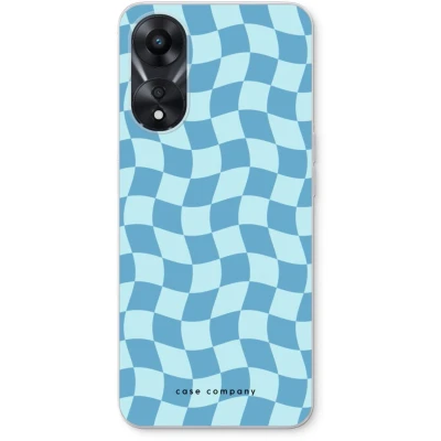 Afbeelding van Case Company® hoesje geschikt voor Oppo A78 5G Grid Blauw Soft Cover Telefoonhoesje Bescherming aan alle Kanten en Schermrand