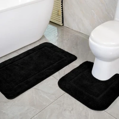 Afbeelding van SOANNY Set van 2 zwarte badmatten, zachte microvezel, antislip, 53 x 86 cm en 50