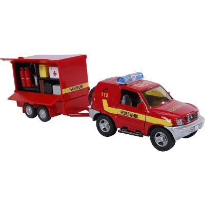 Afbeelding van 2 play Duitse Brandweer Met Aanhangwagen Diecast 25 Cm Rood