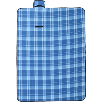 Afbeelding van vidaXL Picknickkleed opvouwbaar geruit 200x150 cm fluweel blauw