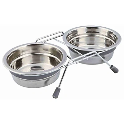 Afbeelding van TRIXIE VOER / WATERBAK SET KLAPPERBESCHERMING RVS METAAL GRIJS