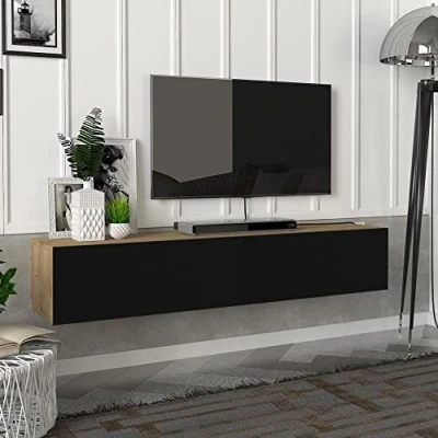 Afbeelding van Tv meubel Toivakka zwevend 135x31x25 cm eiken en zwart