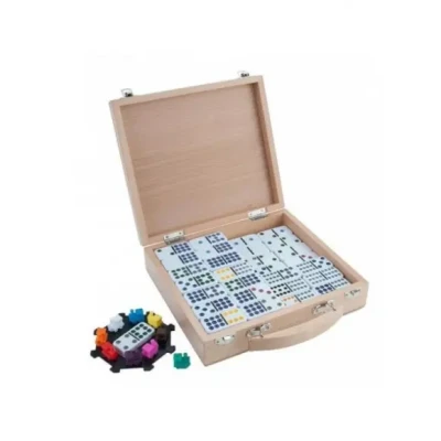 Afbeelding van Longfield Games Domino Mexican Train dubbel 12 actiespel in beuken kist
