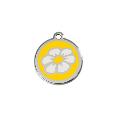 Afbeelding van Daisy Flower Yellow roestvrijstalen hondenpenning small/klein dia. 2 cm RedDingo