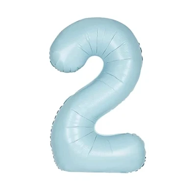 Afbeelding van Unique Party 13892 reuzenballon cijfer 2, 86 cm, lichtblauw mat, blauw