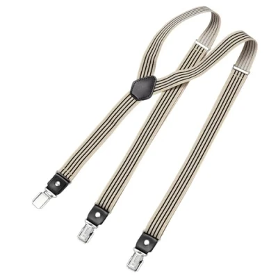 Afbeelding van DonDon Dunne bandjes van 2,5 cm, 3 Y vormige clips, elastisch en in lengte verstelbaar, gestreept, zwart/beige, één maat, Gestreept zwart beige