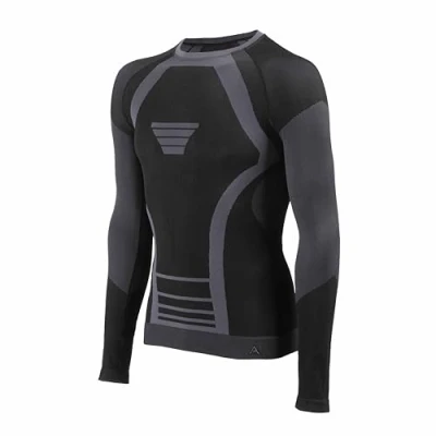 Afbeelding van Risalti thermisch shirt voor dames en heren, extreem uniseks, ondergoed met lange mouwen, ademend, technische thermische kleding, winter, naadloos, gemaakt in Italië, zwart/antraciet, M L,