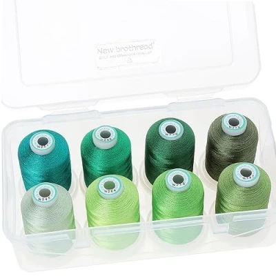 Afbeelding van New brothread 15 opties 8 klikspoelen van 1000 m, elk polyester borduurgaren met transparante kunststof opbergdoos voor borduren en quilten verschillend groen