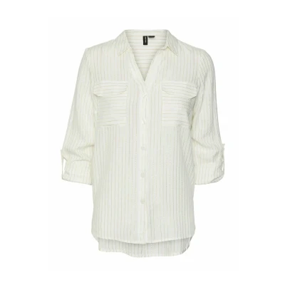 Afbeelding van Vero Moda Blouse Vmbumpy Ls Glitter Shirt Wvn Ga Noo 10321777 Snow White/gold Lurex Dames Maat M