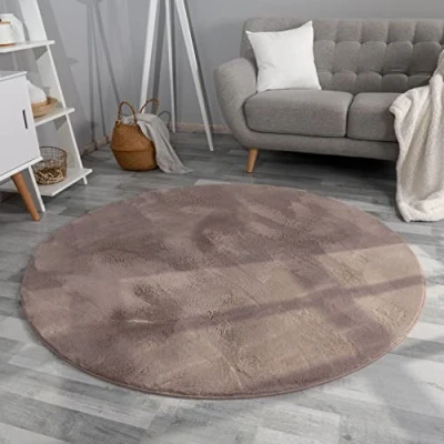 Afbeelding van TT Home Shaggy Tapijt, hoogpolig, pluche, effen, modern, kleur: taupe beige, afmetingen: 100 cm, rond