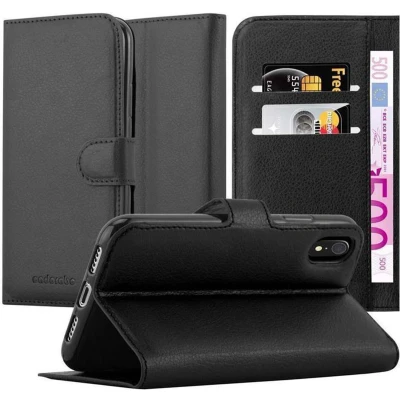 Afbeelding van Cadorabo Hoesje geschikt voor Apple iPhone XR in PHANTOM ZWART Beschermhoes met magnetische sluiting, standfunctie en kaartvakje Book Case Cover Etui