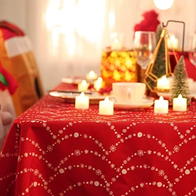 Afbeelding van Kerst Tafelkleed, Decoratieve Rechthoek Tafelkleden met Halsketting Patroon Print, Rode WipeClean Waterdichte Stoffen Tafelkleed voor kerstmis Party Diner Keuken Decor, 130x130cm,